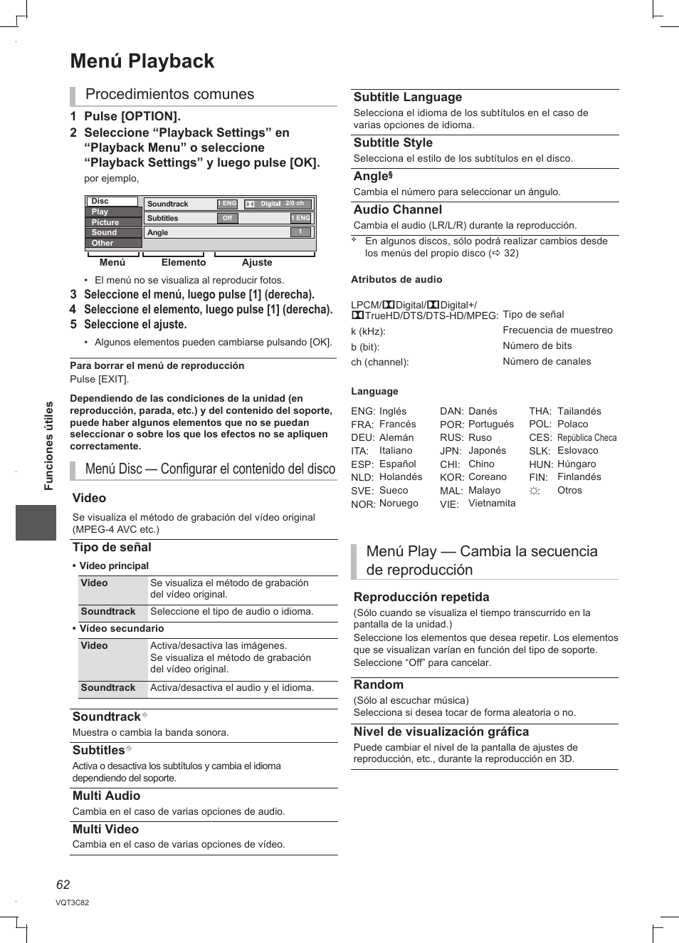 Menú playback, Menú play — cambia la secuencia de reproducción | Panasonic DMRPWT500EC User Manual | Page 62 / 96