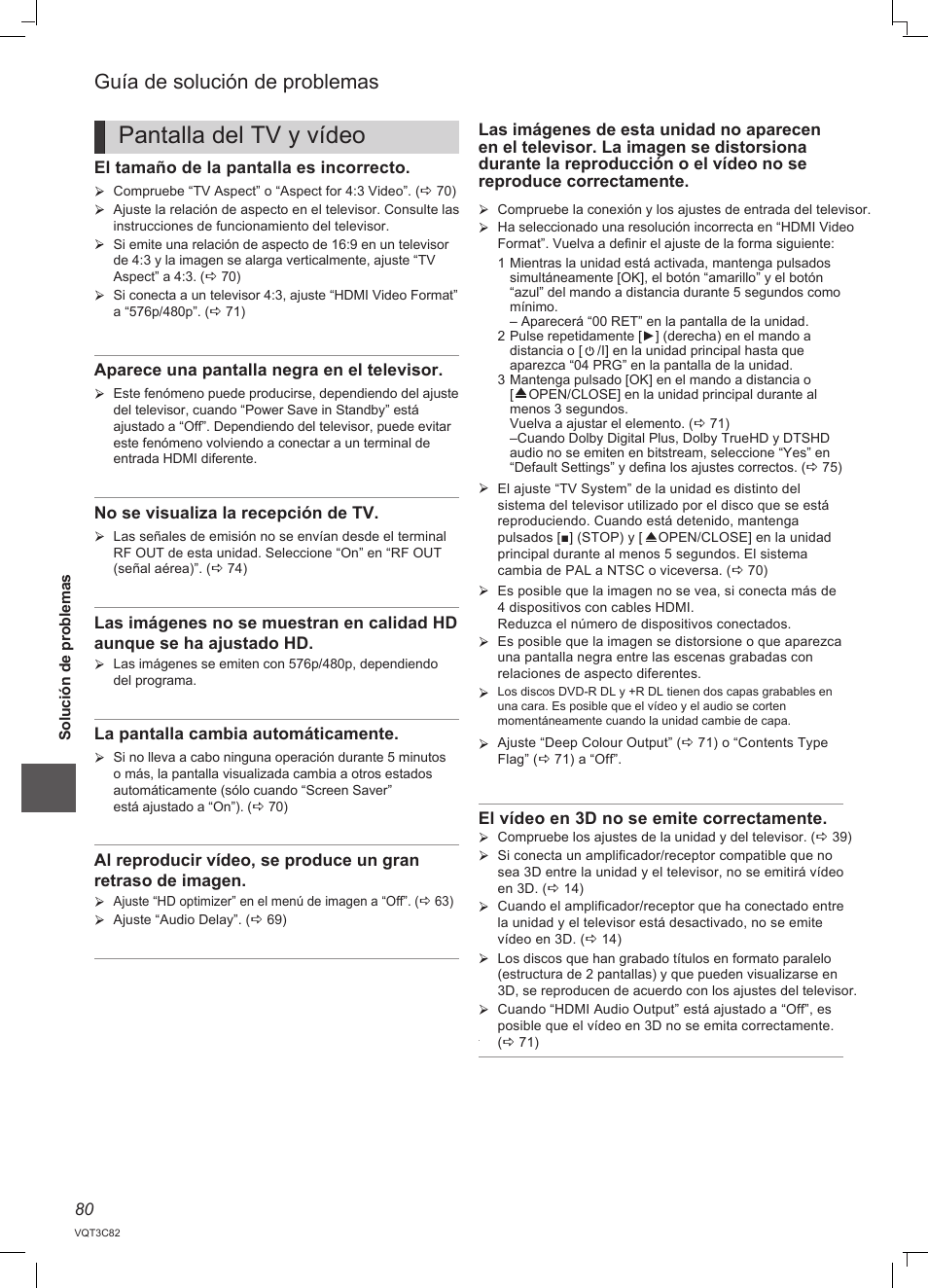 Pantalla del tv y vídeo, Guía de solución de problemas | Panasonic DMRPWT500EC User Manual | Page 80 / 96