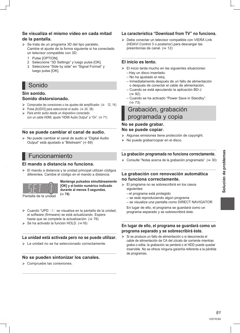 Sonido funcionamiento, Grabación, grabación programada y copia | Panasonic DMRPWT500EC User Manual | Page 81 / 96