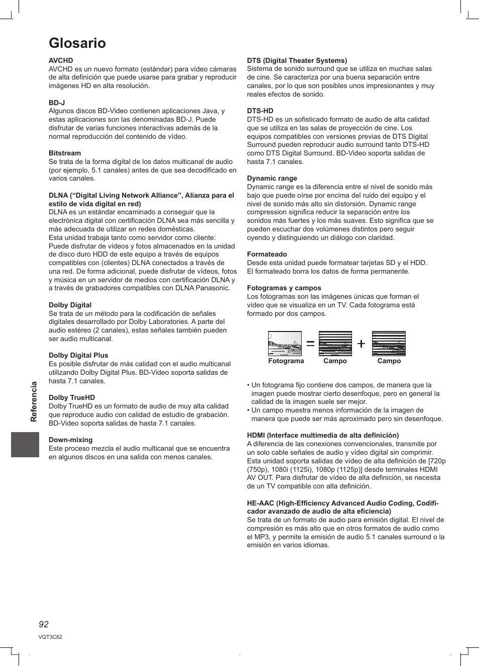 Glosario | Panasonic DMRPWT500EC User Manual | Page 92 / 96