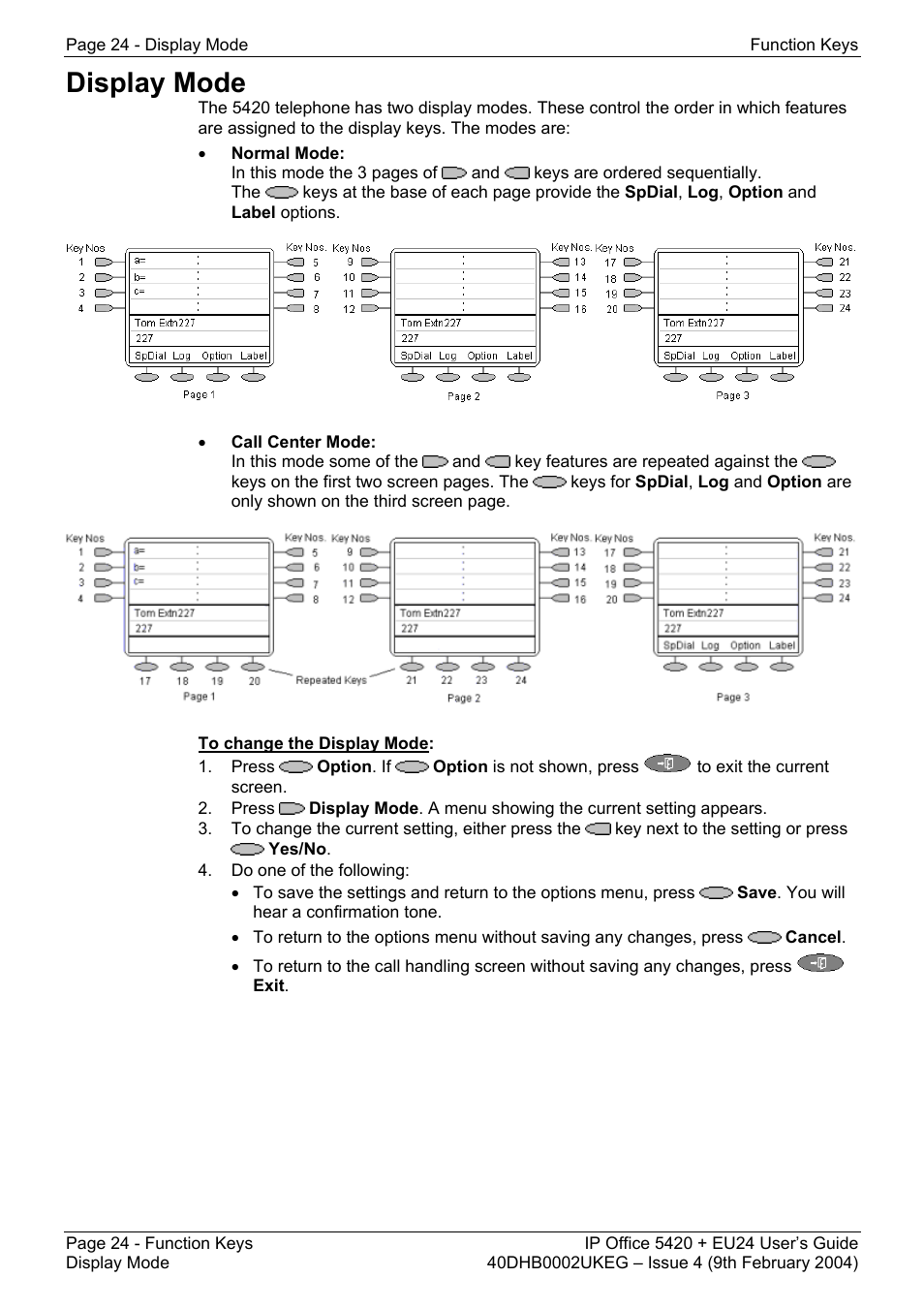 Display mode | Avaya 5420 + EU24 User Manual | Page 24 / 60