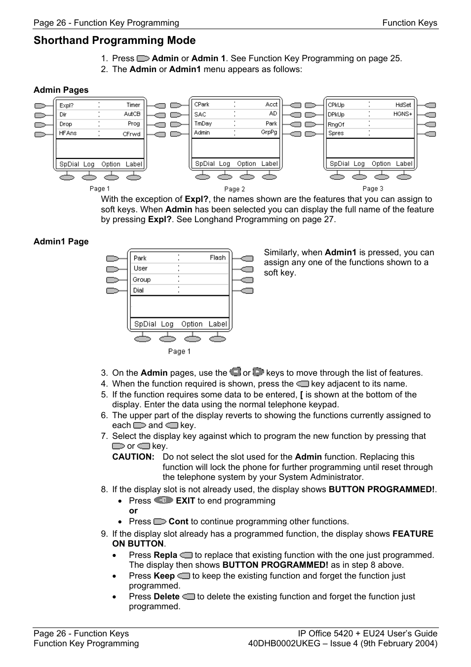 Shorthand programming mode | Avaya 5420 + EU24 User Manual | Page 26 / 60