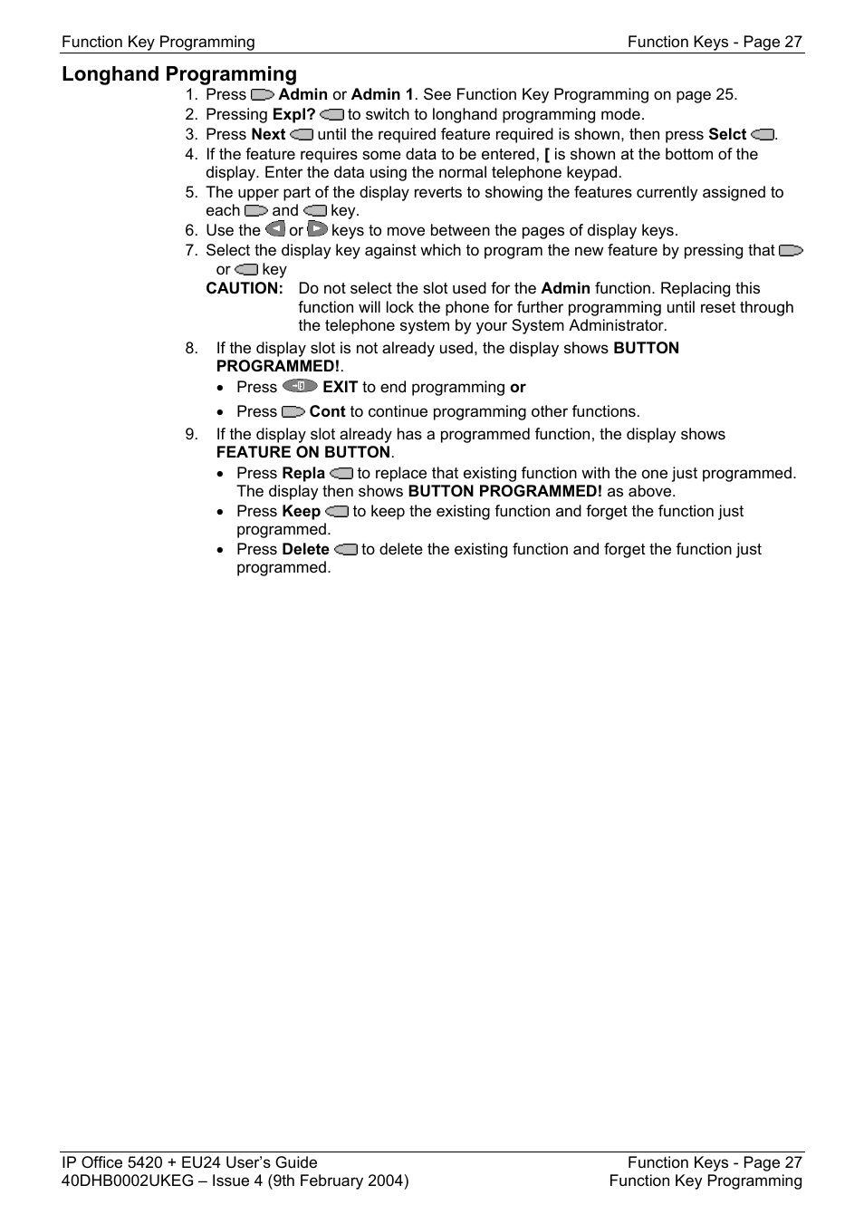 Longhand programming | Avaya 5420 + EU24 User Manual | Page 27 / 60