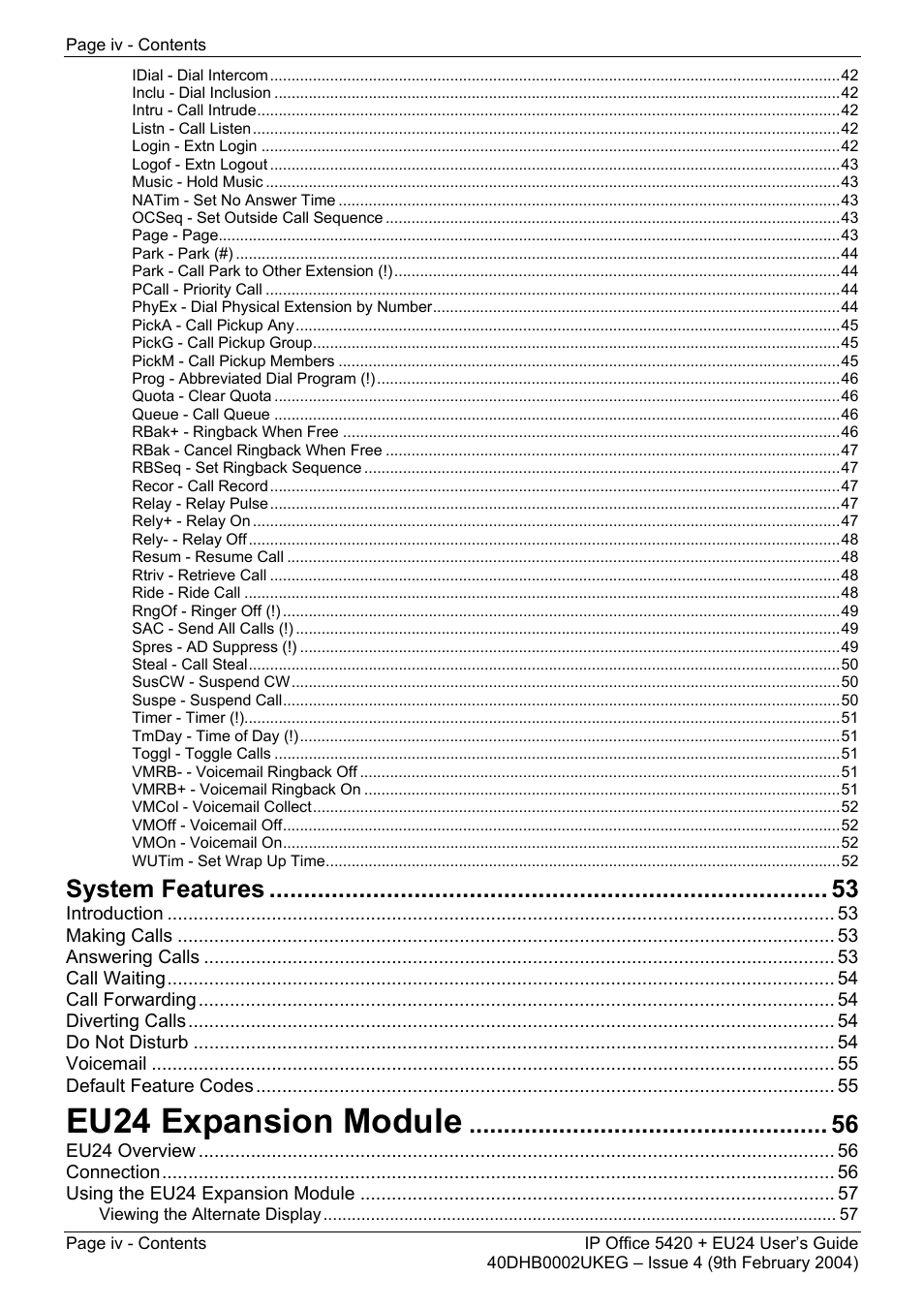 Eu24 expansion module, System features | Avaya 5420 + EU24 User Manual | Page 4 / 60