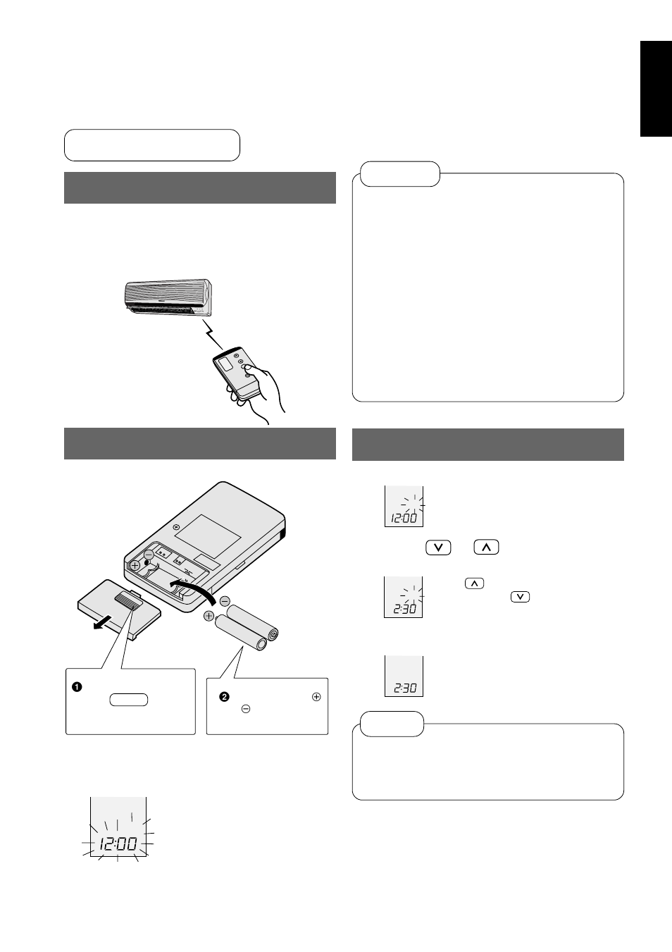 Remote control operating the remote control, Inserting batteries, Setting the clock | Panasonic CUG95KE User Manual | Page 11 / 239