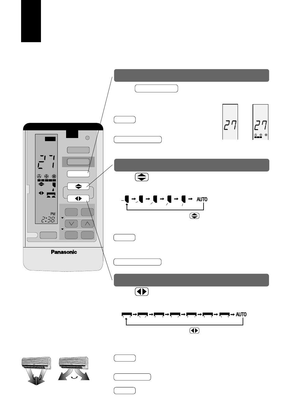 Adjusting airflow direction and fan speed, Press fan speed button, Press button | Panasonic CUG95KE User Manual | Page 14 / 239