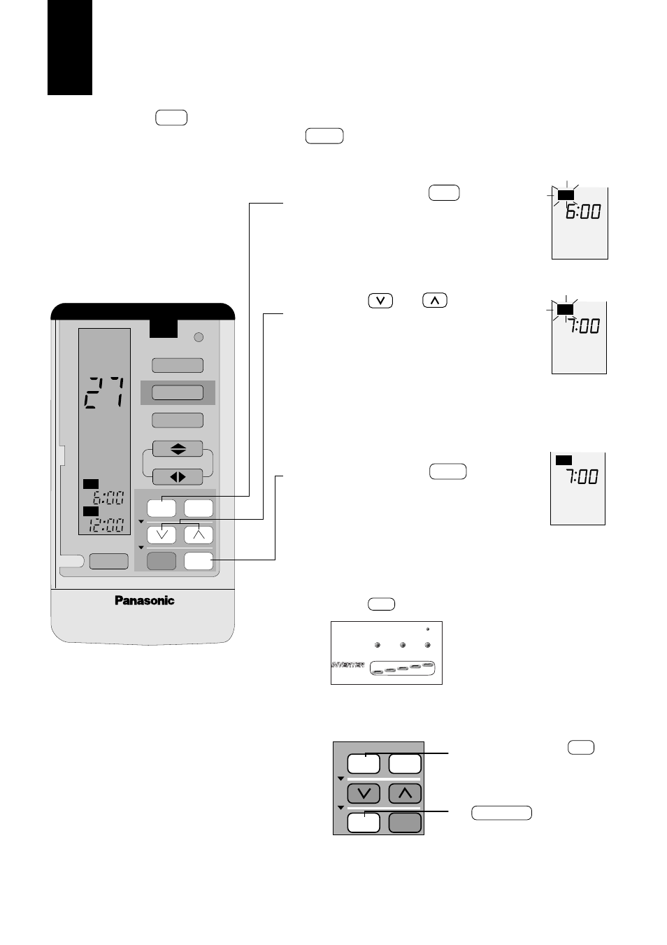 Regular os temporizadores, Prima o botão on, Prima ou para acertar a hora | Para cancelar o temporizador | Panasonic CUG95KE User Manual | Page 42 / 239