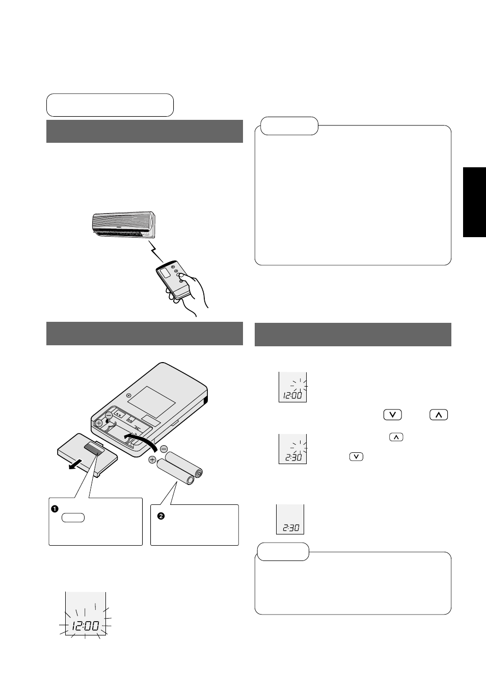 Fernbedienung handhabung der fernbedienung, Einlegen der batterien, Einstellen der aktuellen uhrzeit | Zwei r03 trockenbatterien.), Batterien, Hinweise | Panasonic CUG95KE User Manual | Page 63 / 239