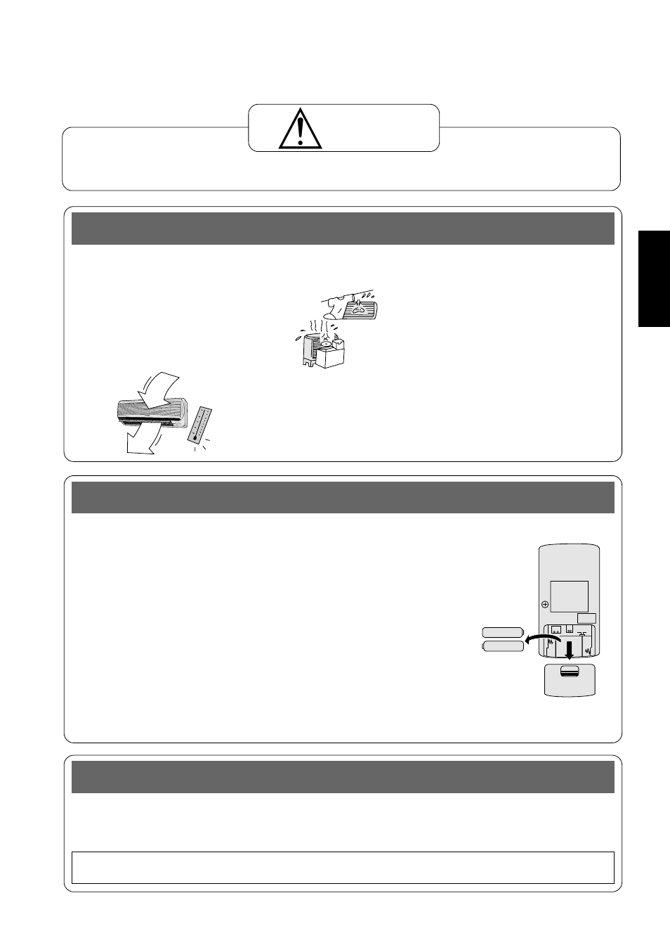 Kontrollen vor beginn der heiz- bzw. kühlsaison, Inspektionen, Längere nichtbenutzung des klimageräts | Vorsicht | Panasonic CUG95KE User Manual | Page 75 / 239