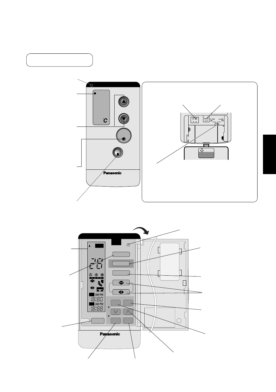 Télécommande, Ouvrez le couvercle de la télécommande, Lorsque le couvercle arrière est ouvert | Français, Bornes de diagnostic, Points de réglage initial, Touche de signal [b ↔ a | Panasonic CUG95KE User Manual | Page 87 / 239