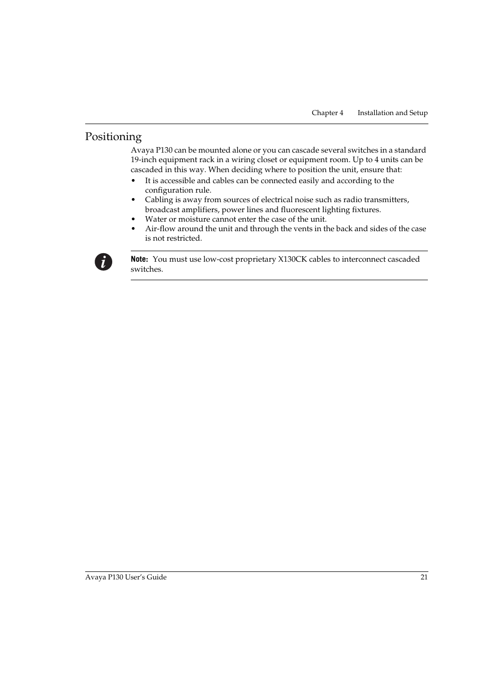 Positioning | Avaya P130 User Manual | Page 35 / 160