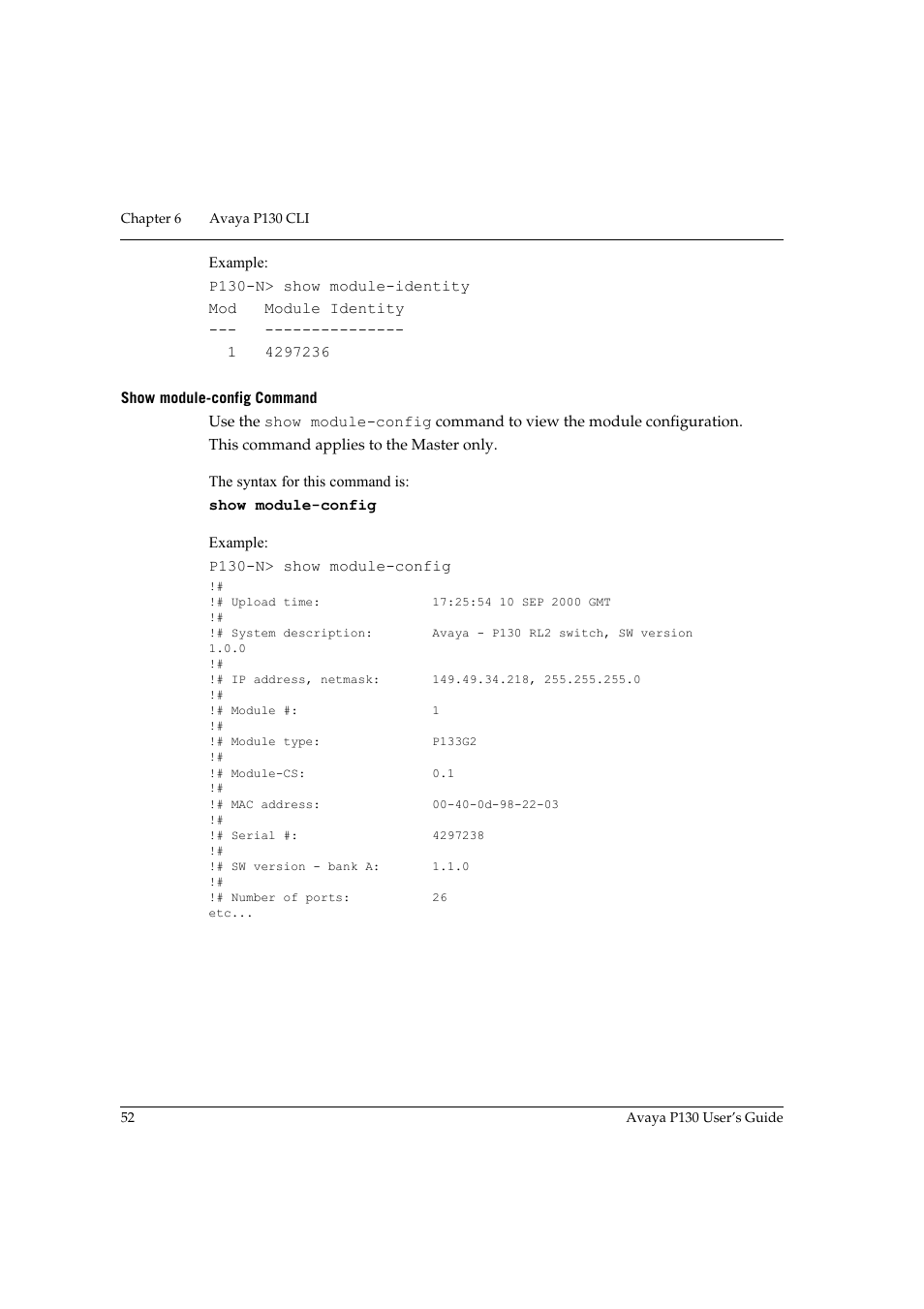 Show module-config command | Avaya P130 User Manual | Page 66 / 160
