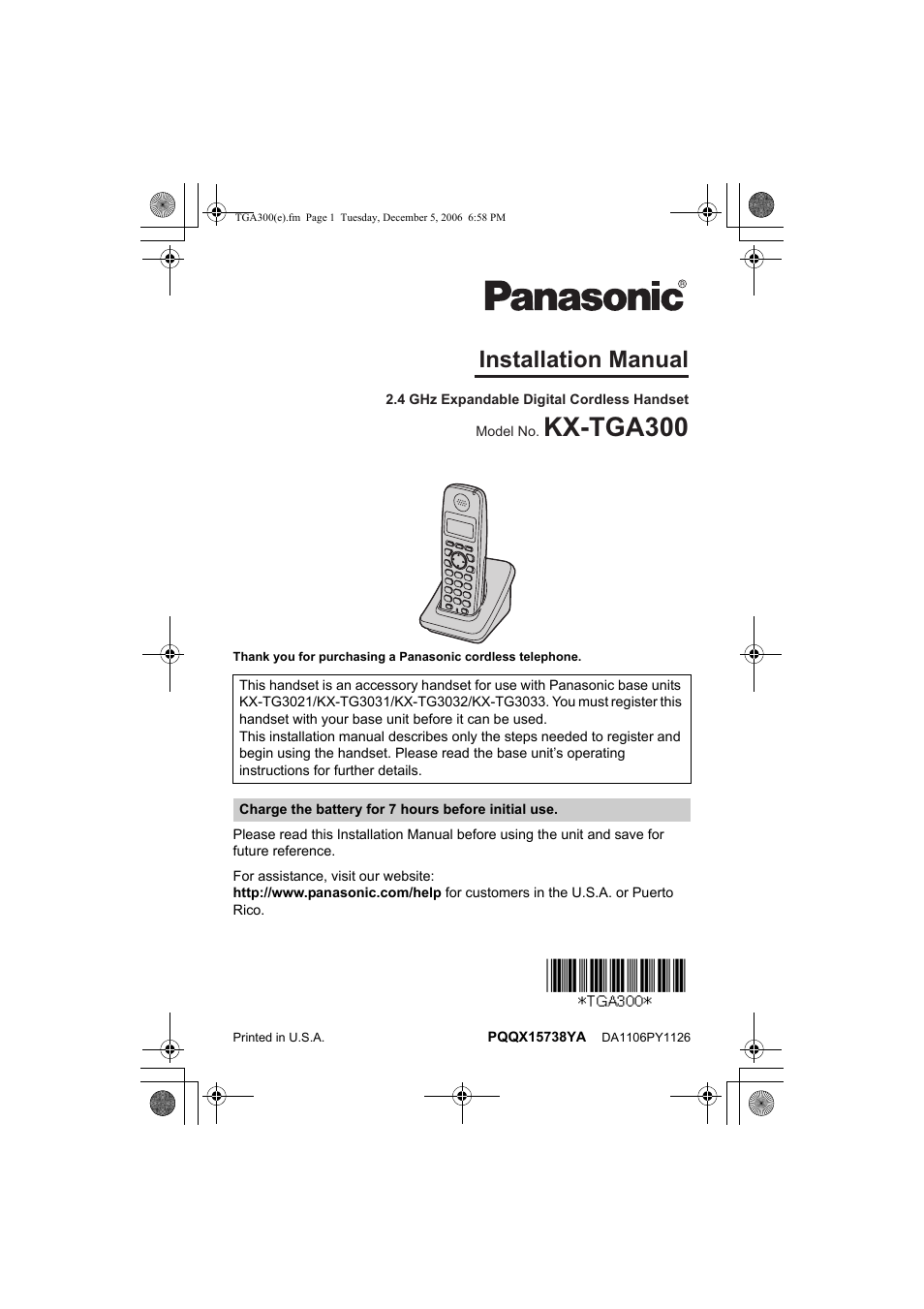 Panasonic KXTGA300 User Manual | 16 pages