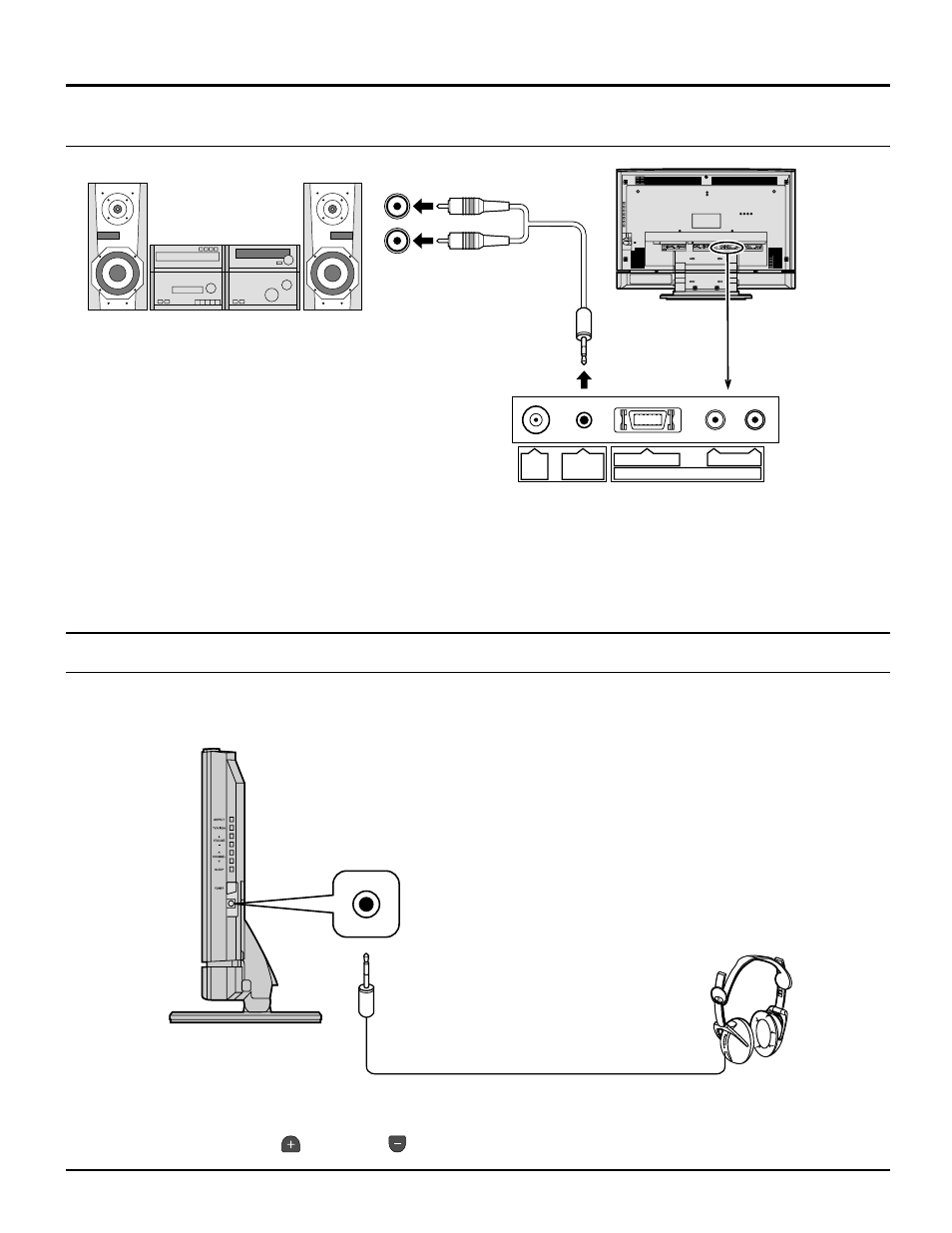 Conexión de los terminales audio out, Conexión de auriculares, Conexiones | Panasonic TC22LT1 User Manual | Page 11 / 36