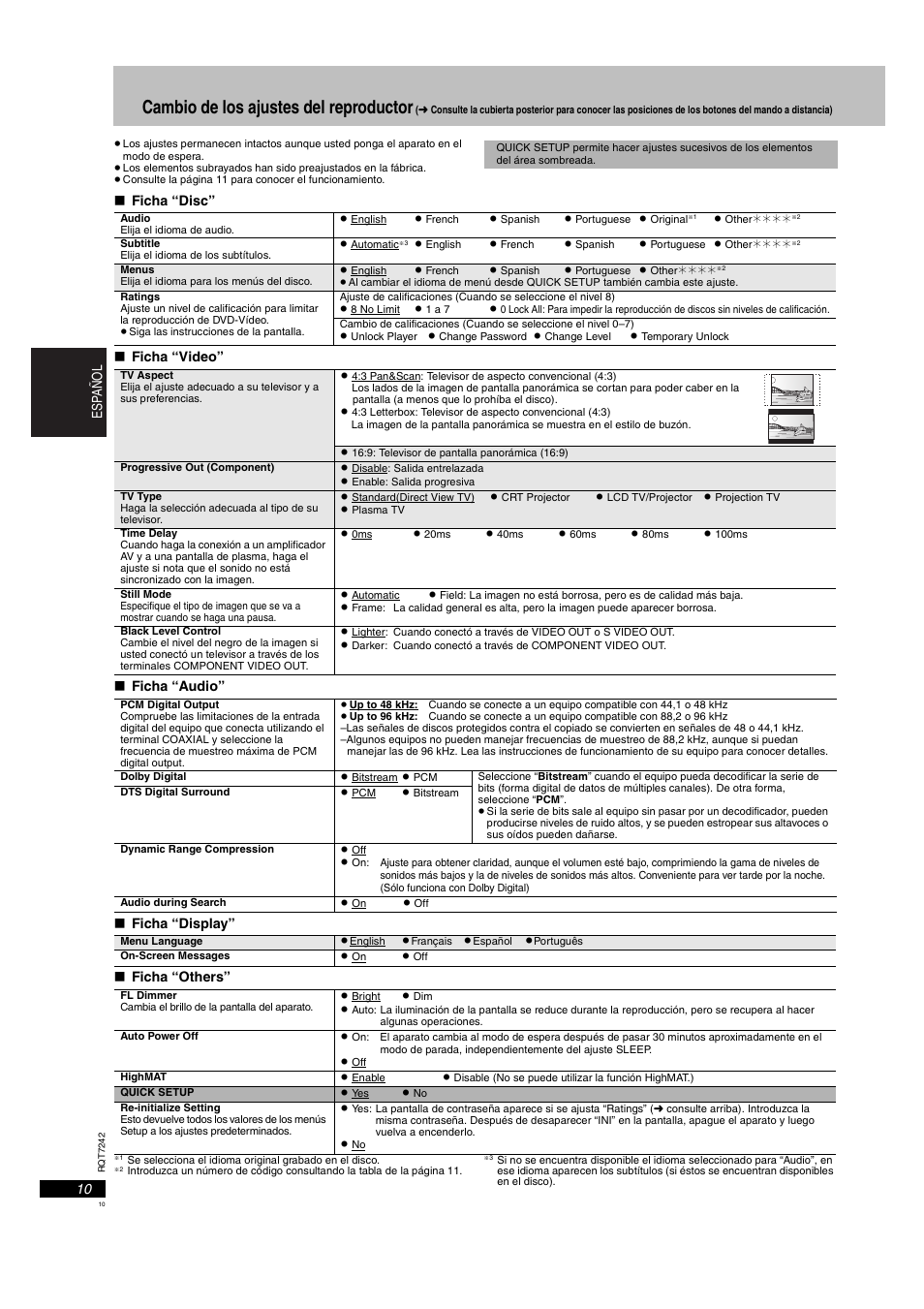 Cambio de los ajustes del reproductor | Panasonic DVDS27PX User Manual | Page 10 / 28