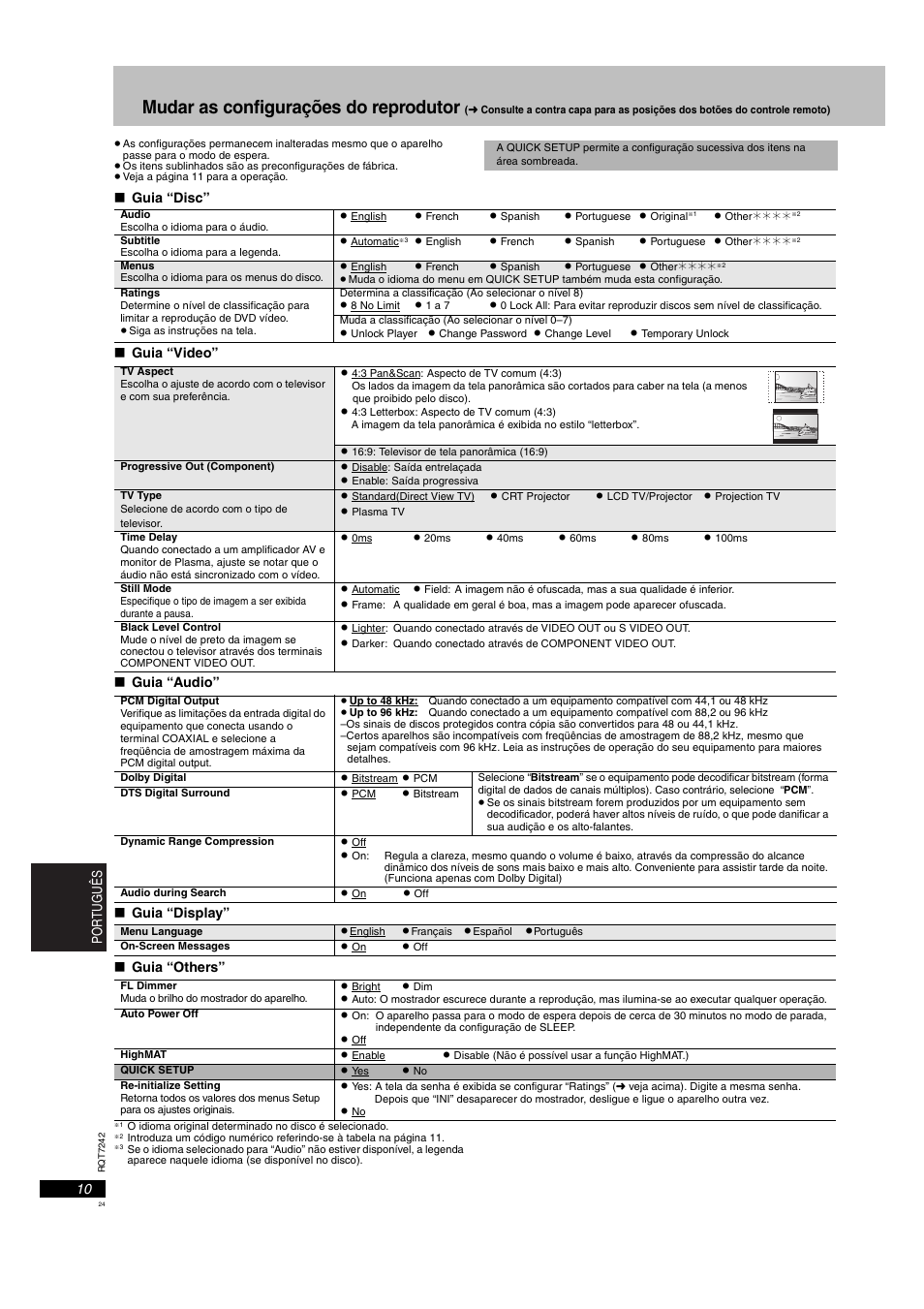 Mudar as configurações do reprodutor | Panasonic DVDS27PX User Manual | Page 24 / 28