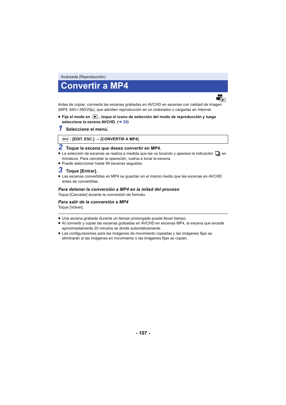 Convertir a mp4 | Panasonic HCX929EG User Manual | Page 107 / 203