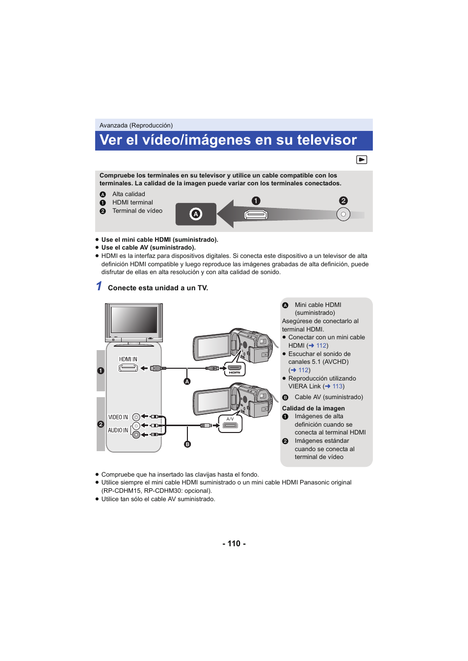 Ver el vídeo/imágenes en su televisor, L 110 | Panasonic HCX929EG User Manual | Page 110 / 203