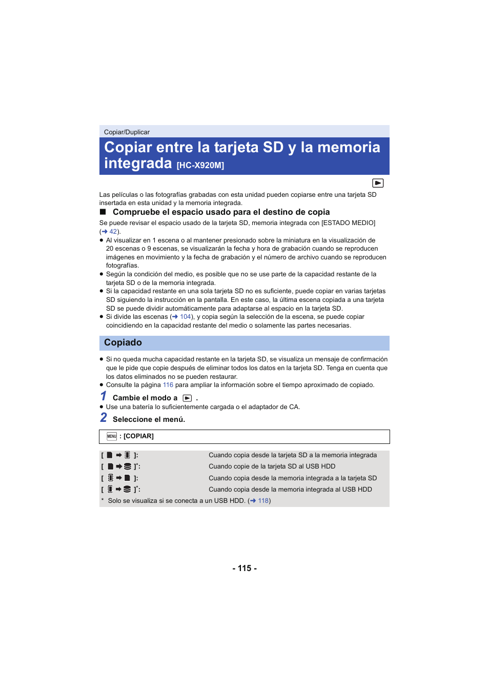 Copiar/duplicar, Copiado | Panasonic HCX929EG User Manual | Page 115 / 203