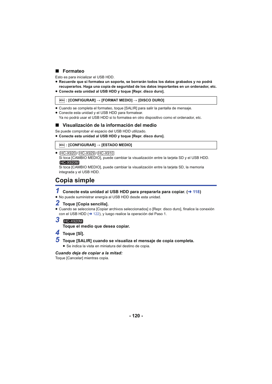 Copia simple, L 120 | Panasonic HCX929EG User Manual | Page 120 / 203