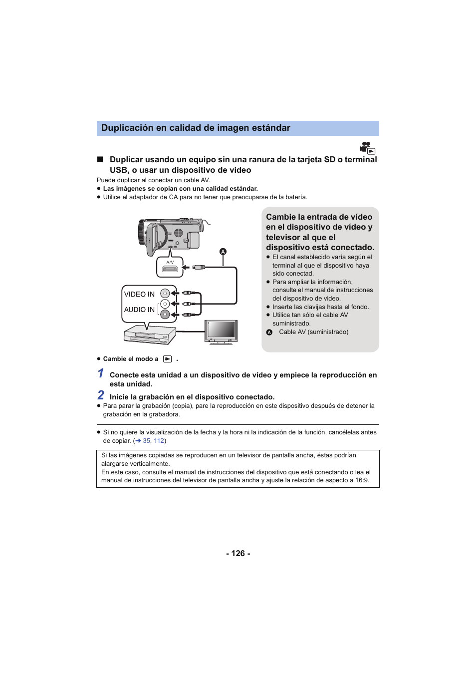 L 126, Duplicación en calidad de imagen estándar | Panasonic HCX929EG User Manual | Page 126 / 203