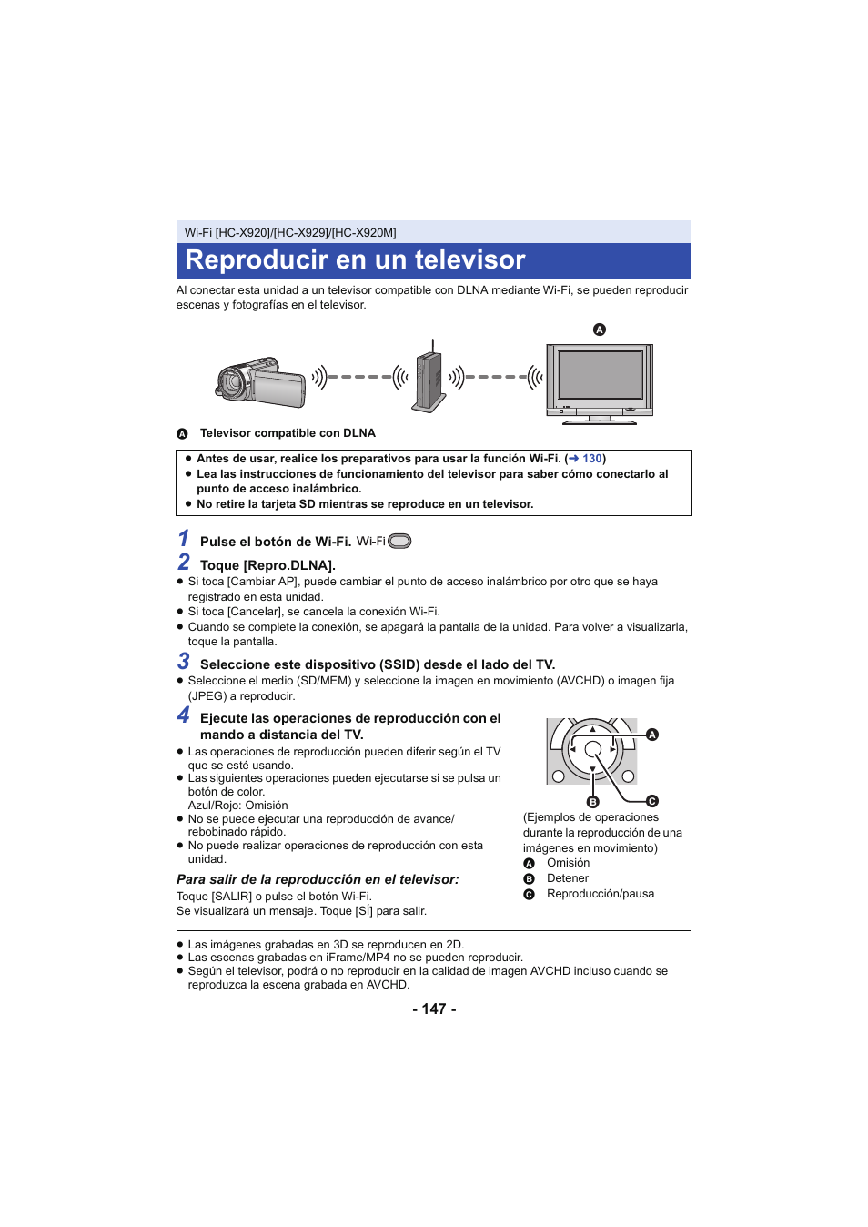 Reproducir en un televisor, L 147 | Panasonic HCX929EG User Manual | Page 147 / 203