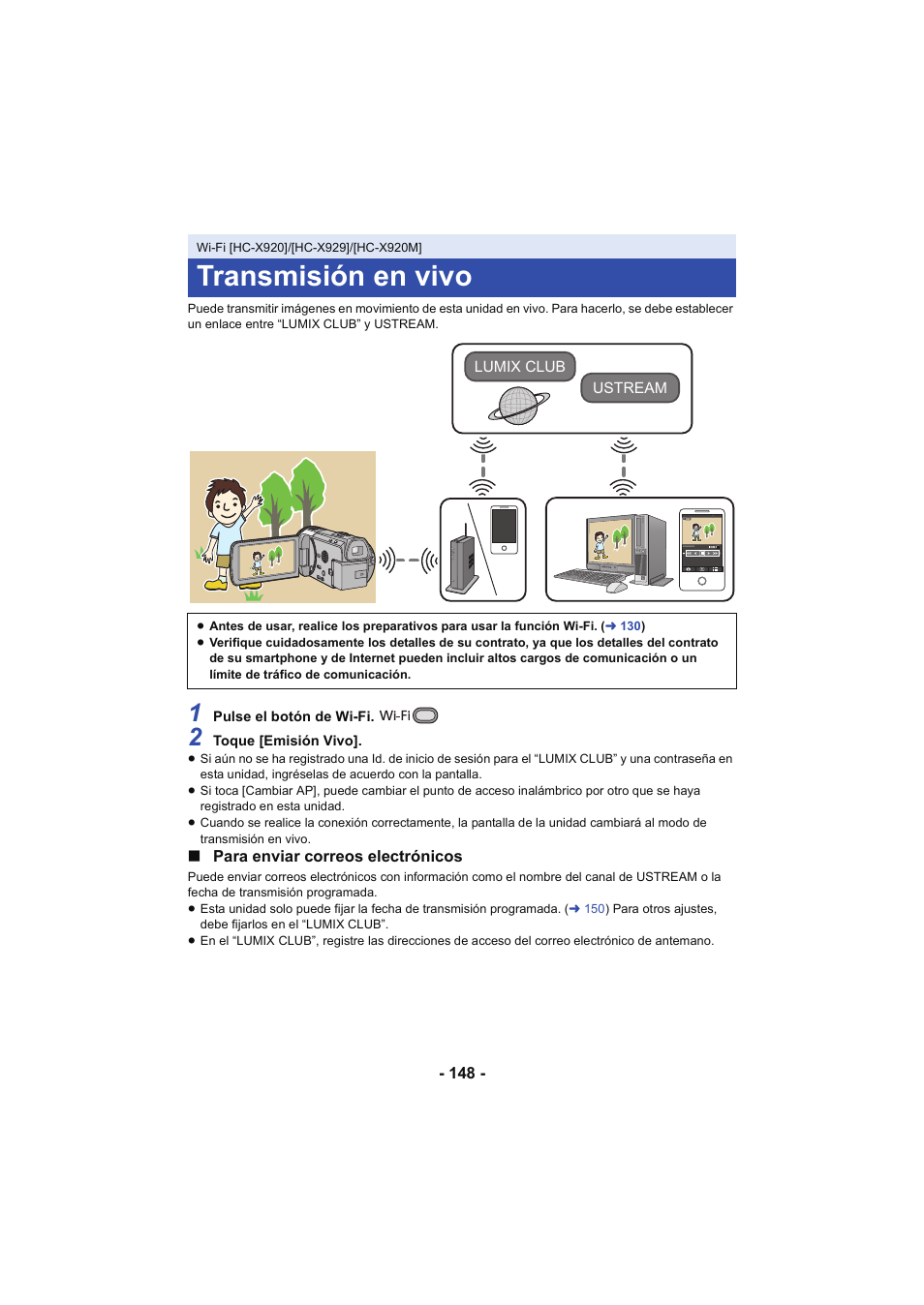 Transmisión en vivo, L 148 | Panasonic HCX929EG User Manual | Page 148 / 203