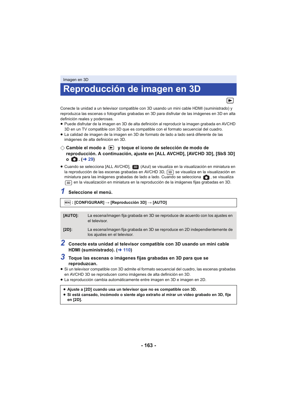 Reproducción de imagen en 3d, L 163 | Panasonic HCX929EG User Manual | Page 163 / 203