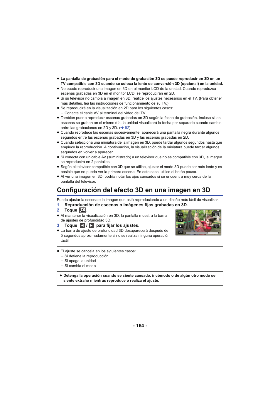 Configuración del efecto 3d en una imagen en 3d | Panasonic HCX929EG User Manual | Page 164 / 203