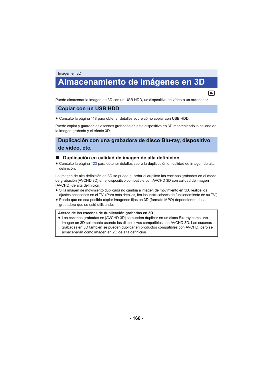 Almacenamiento de imágenes en 3d | Panasonic HCX929EG User Manual | Page 166 / 203