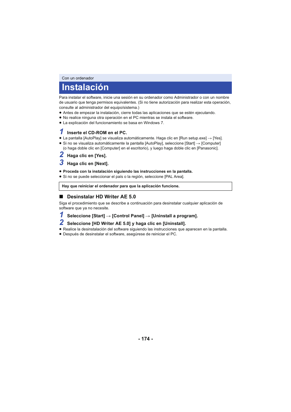 Instalación | Panasonic HCX929EG User Manual | Page 174 / 203