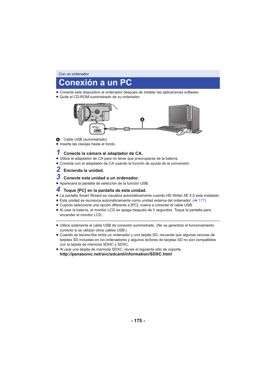 Conexión a un pc, L 175 | Panasonic HCX929EG User Manual | Page 175 / 203