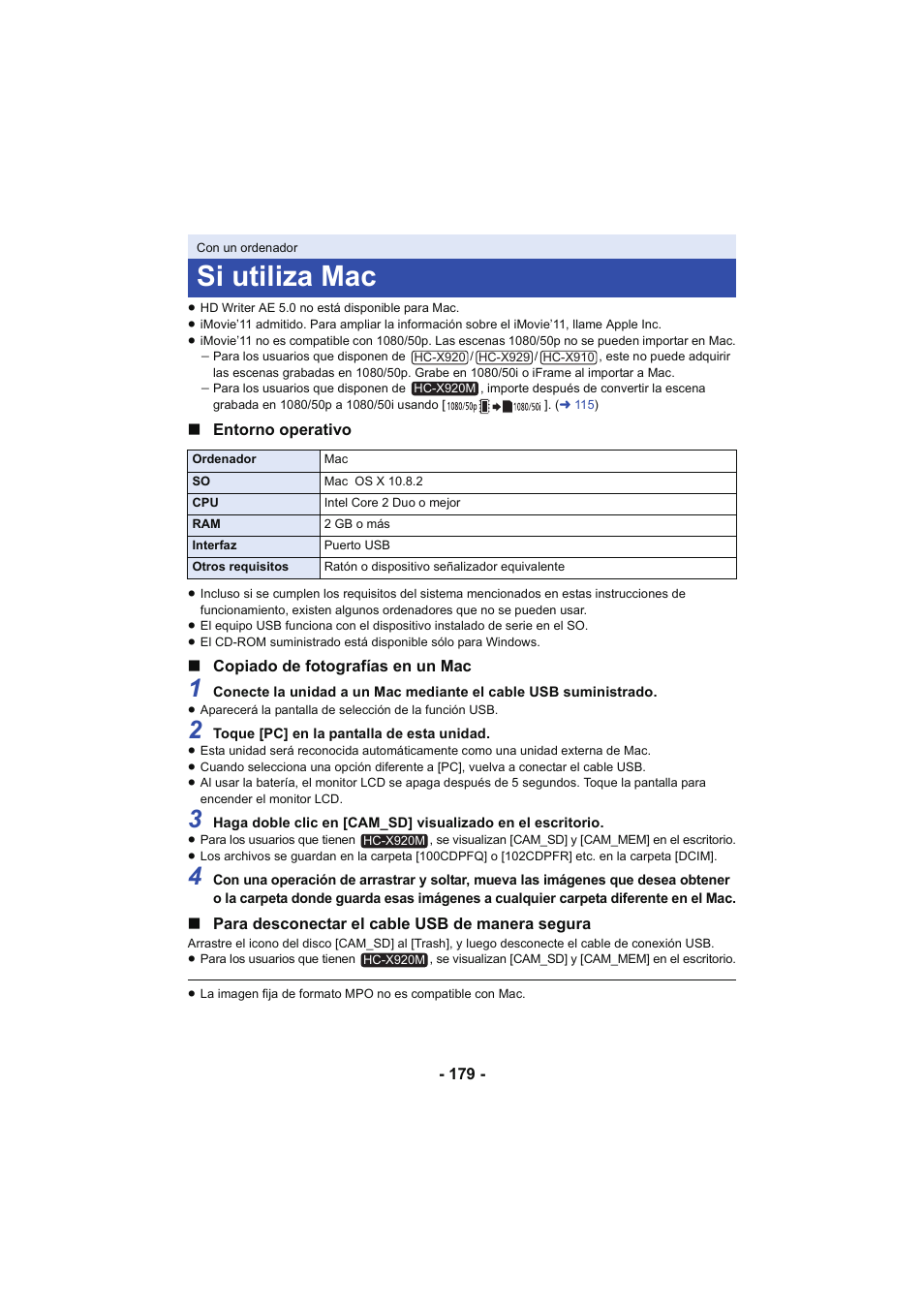 Si utiliza mac | Panasonic HCX929EG User Manual | Page 179 / 203