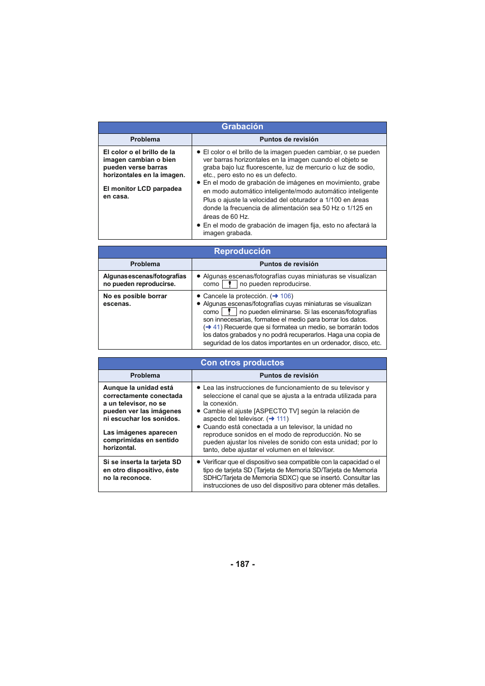 Reproducción, Con otros productos, Grabación | Panasonic HCX929EG User Manual | Page 187 / 203