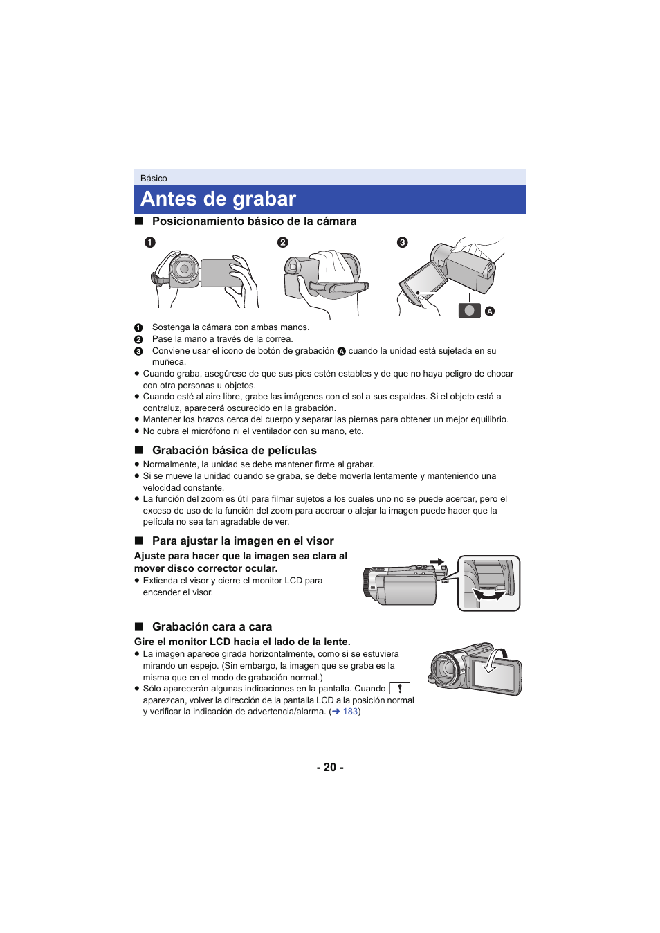 Básico, Antes de grabar, L 20 | Panasonic HCX929EG User Manual | Page 20 / 203