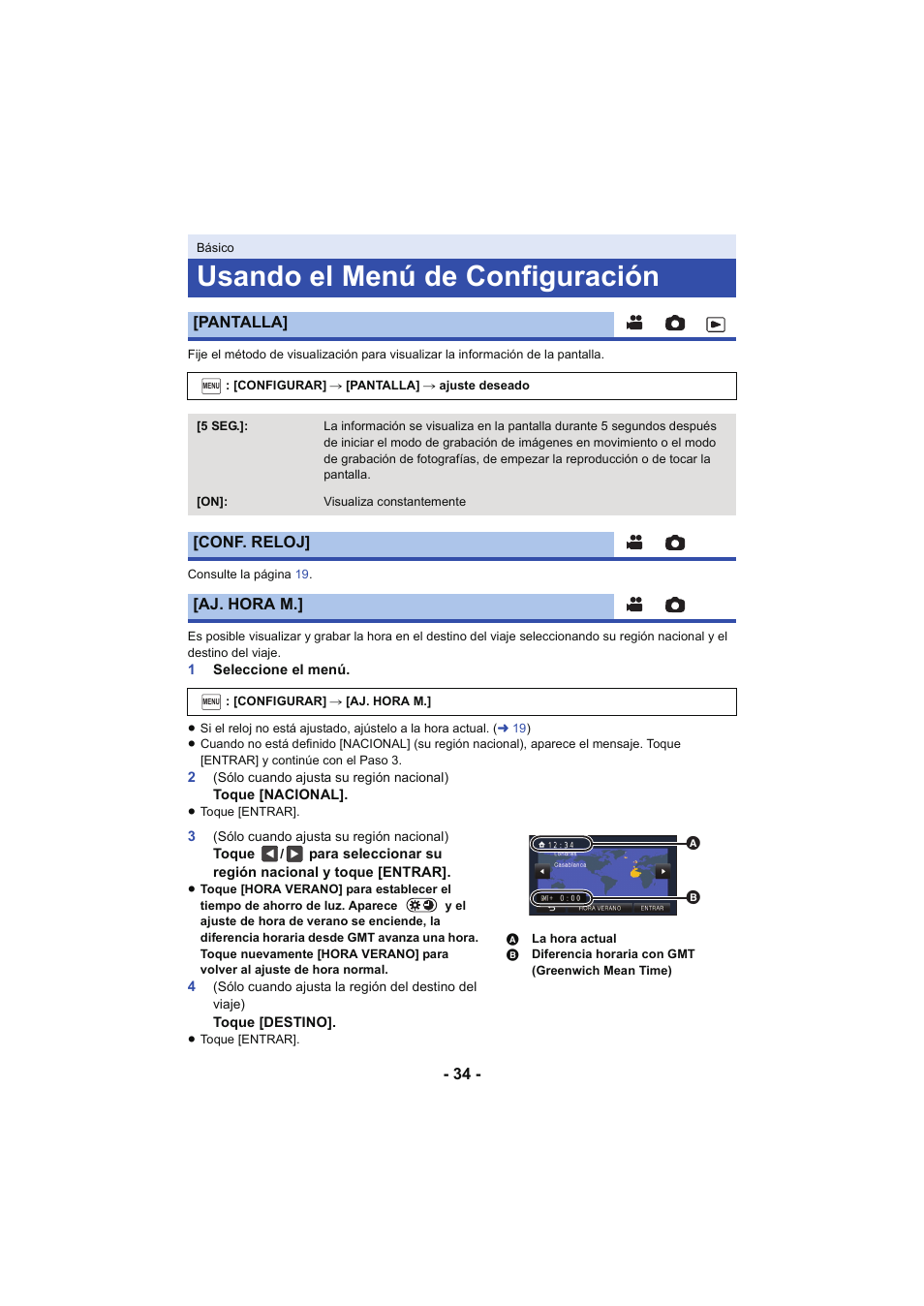 Usando el menú de configuración, L 34 | Panasonic HCX929EG User Manual | Page 34 / 203