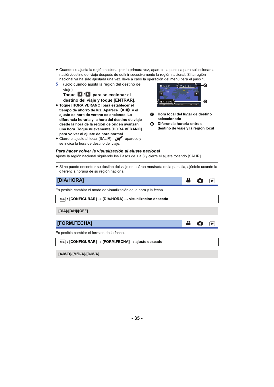 Dia/hora, Form.fecha | Panasonic HCX929EG User Manual | Page 35 / 203