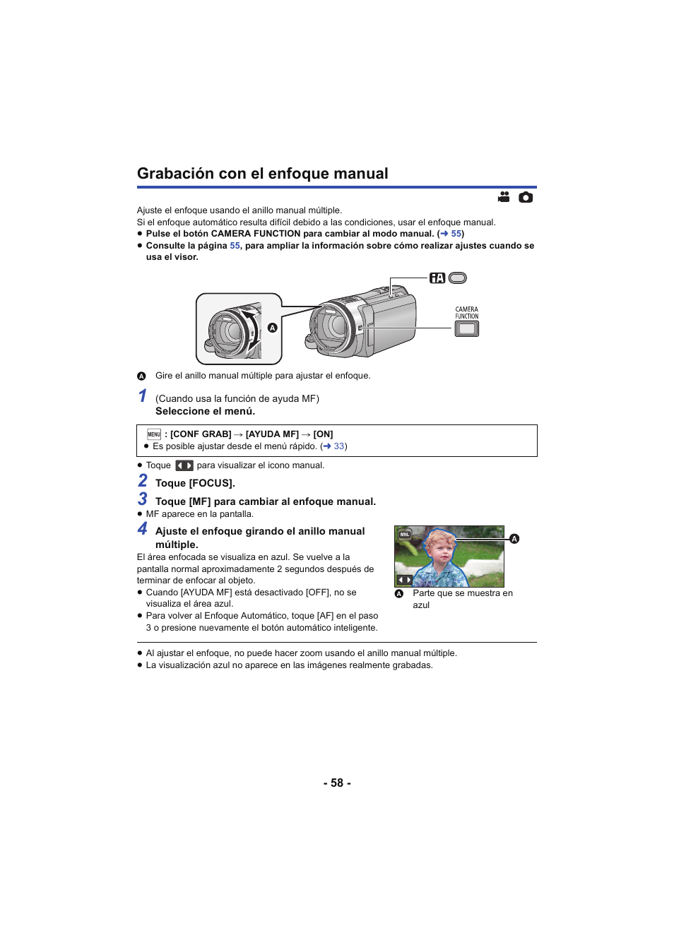 Grabación con el enfoque manual, L 58 | Panasonic HCX929EG User Manual | Page 58 / 203