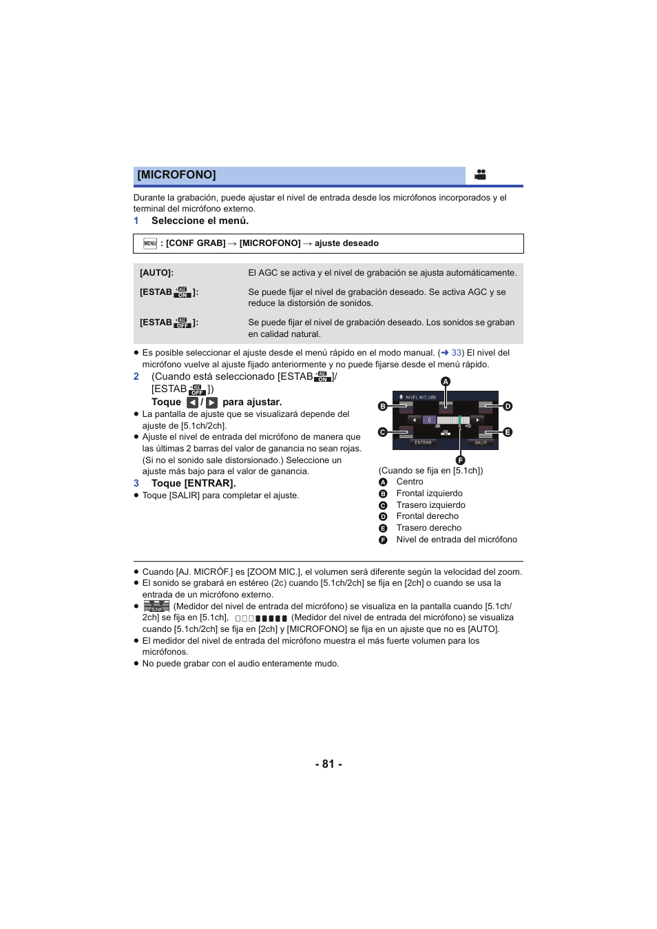L 81, Microfono | Panasonic HCX929EG User Manual | Page 81 / 203