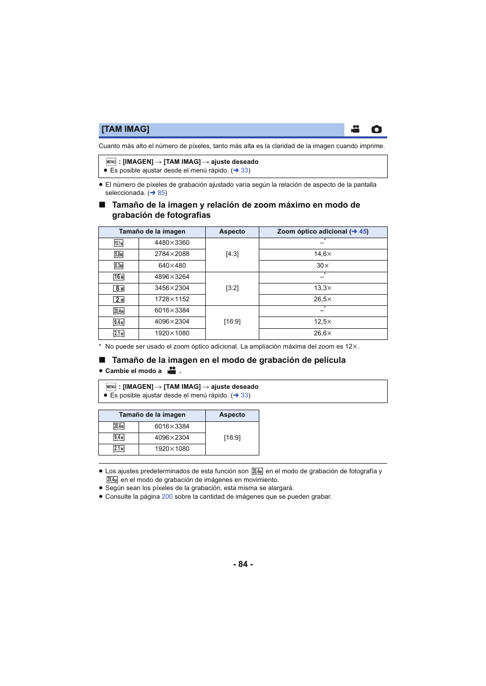 L 84, Tam imag | Panasonic HCX929EG User Manual | Page 84 / 203