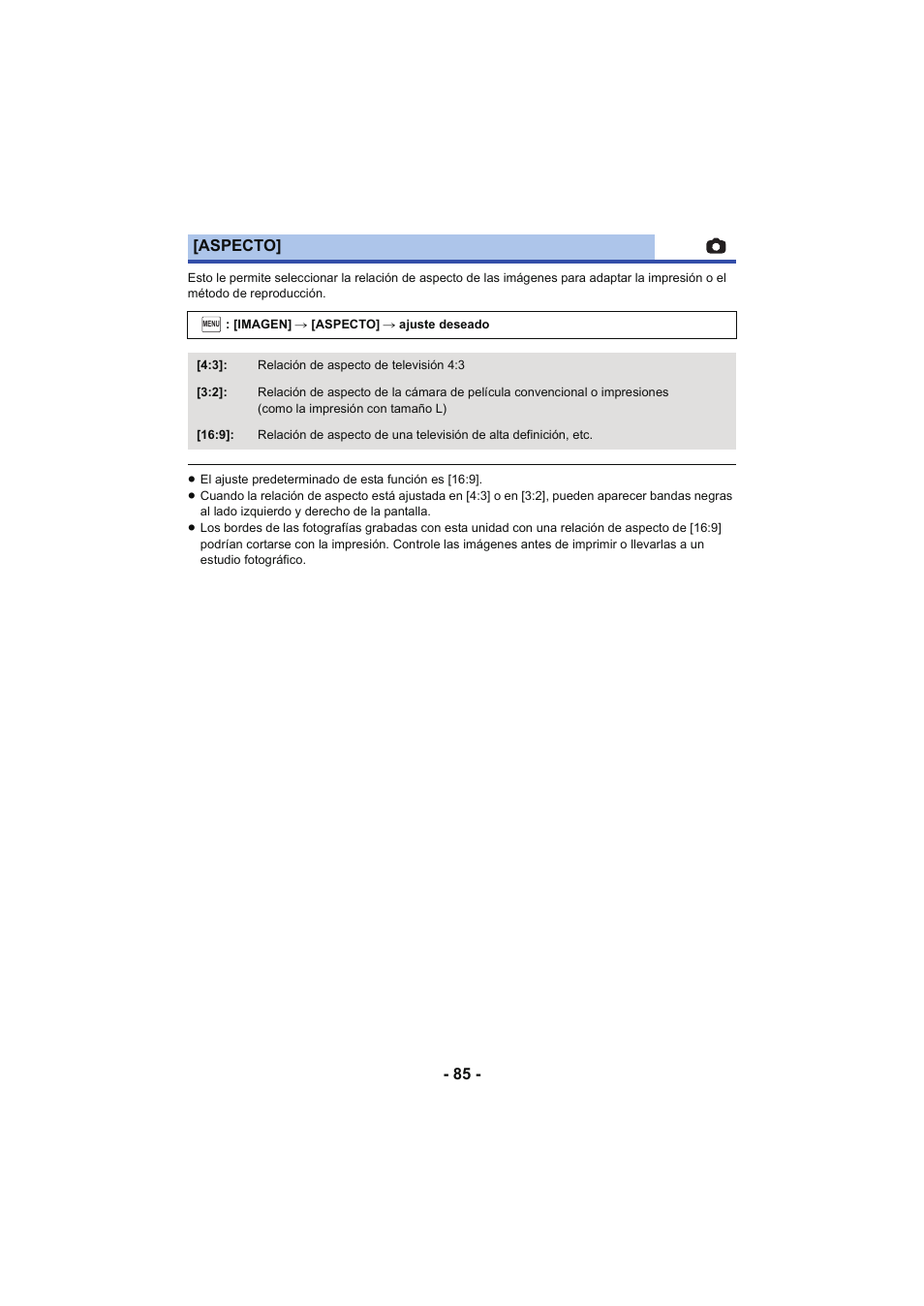 L 85, Aspecto | Panasonic HCX929EG User Manual | Page 85 / 203