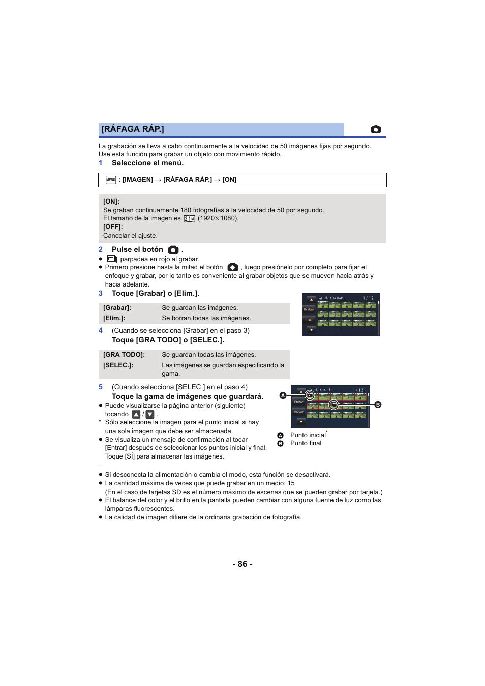 Ráfaga ráp | Panasonic HCX929EG User Manual | Page 86 / 203