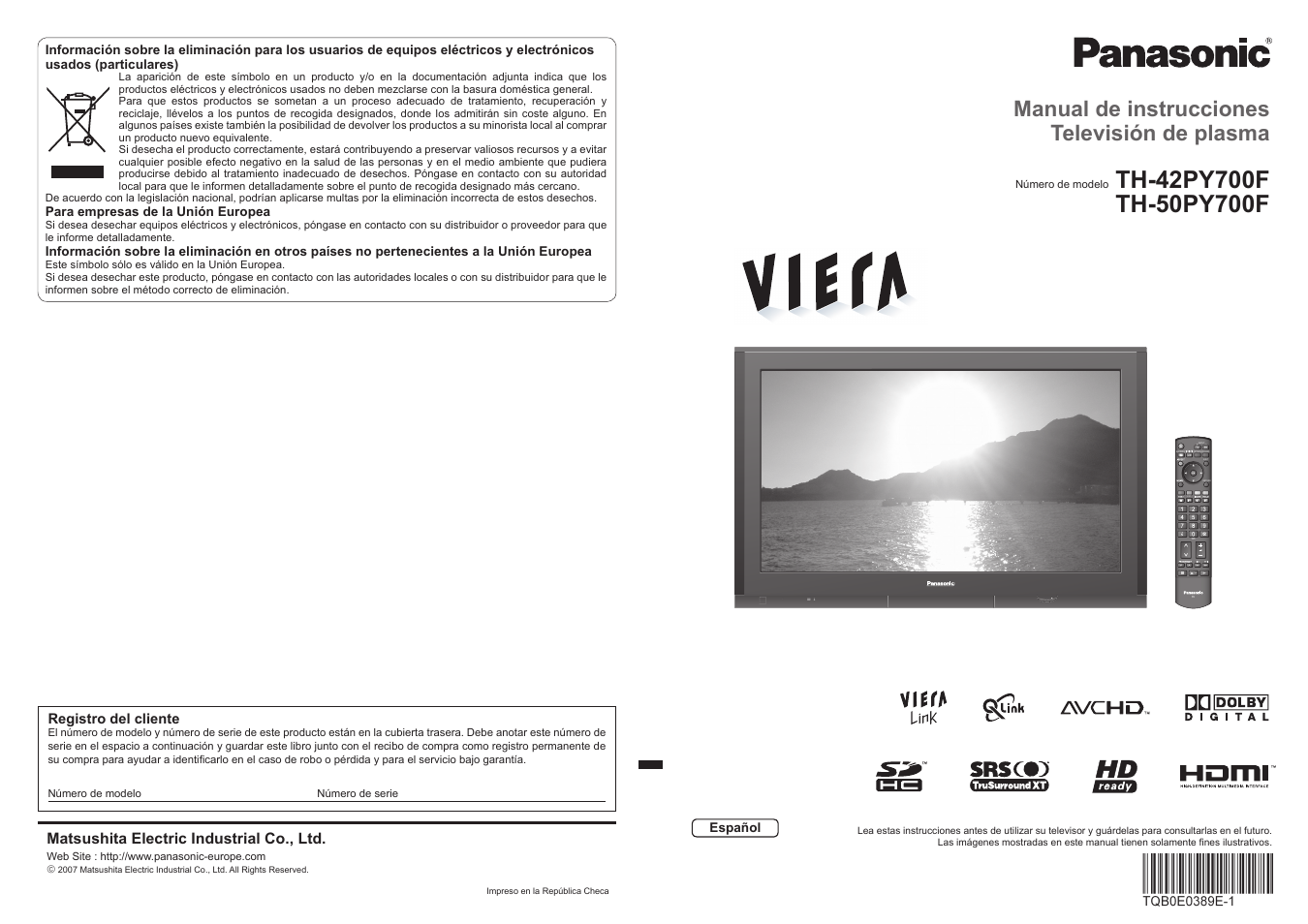 Panasonic TH50PY700F User Manual | 22 pages