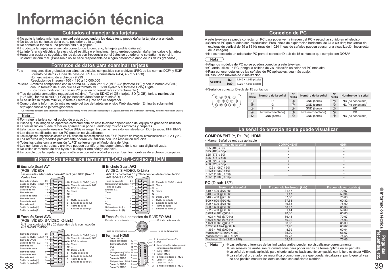 Información técnica | Panasonic TH50PY700F User Manual | Page 20 / 22