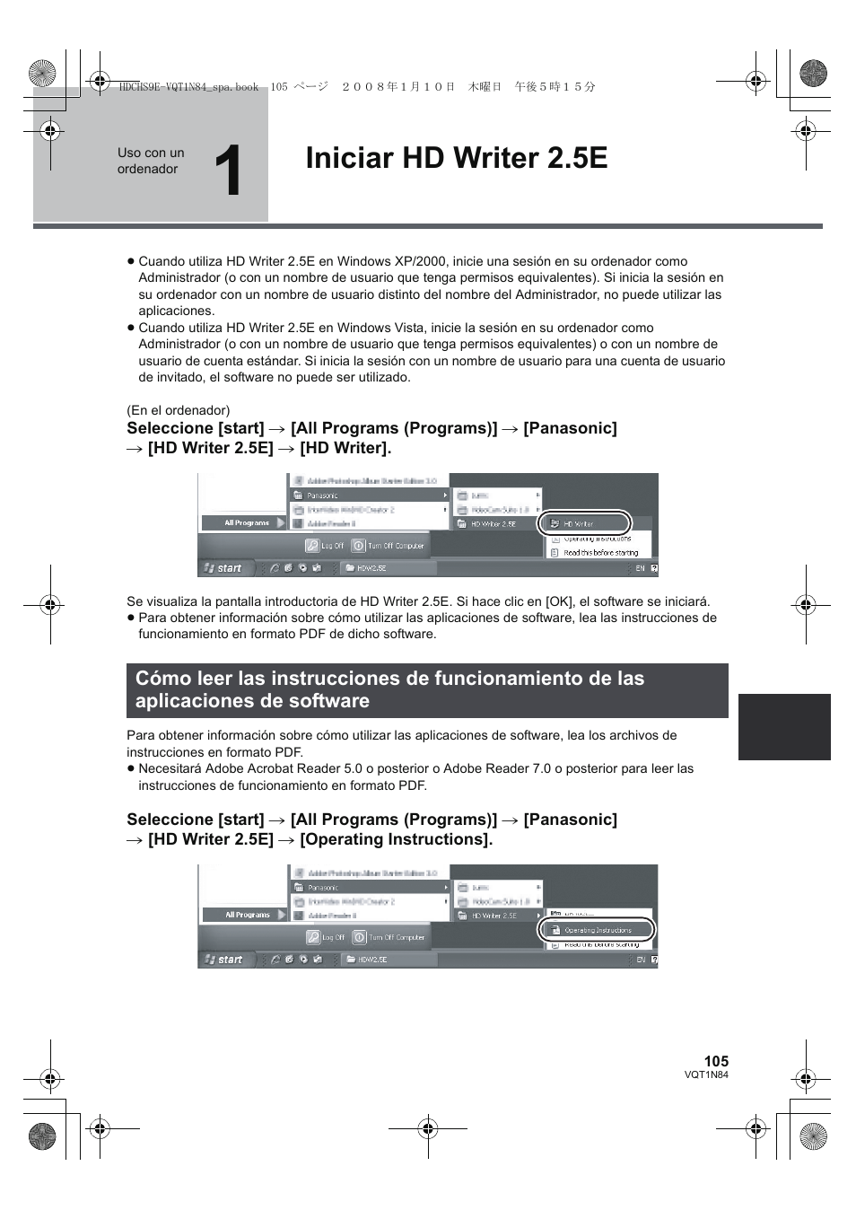 Iniciar hd writer 2.5e | Panasonic HDCHS9 User Manual | Page 105 / 132