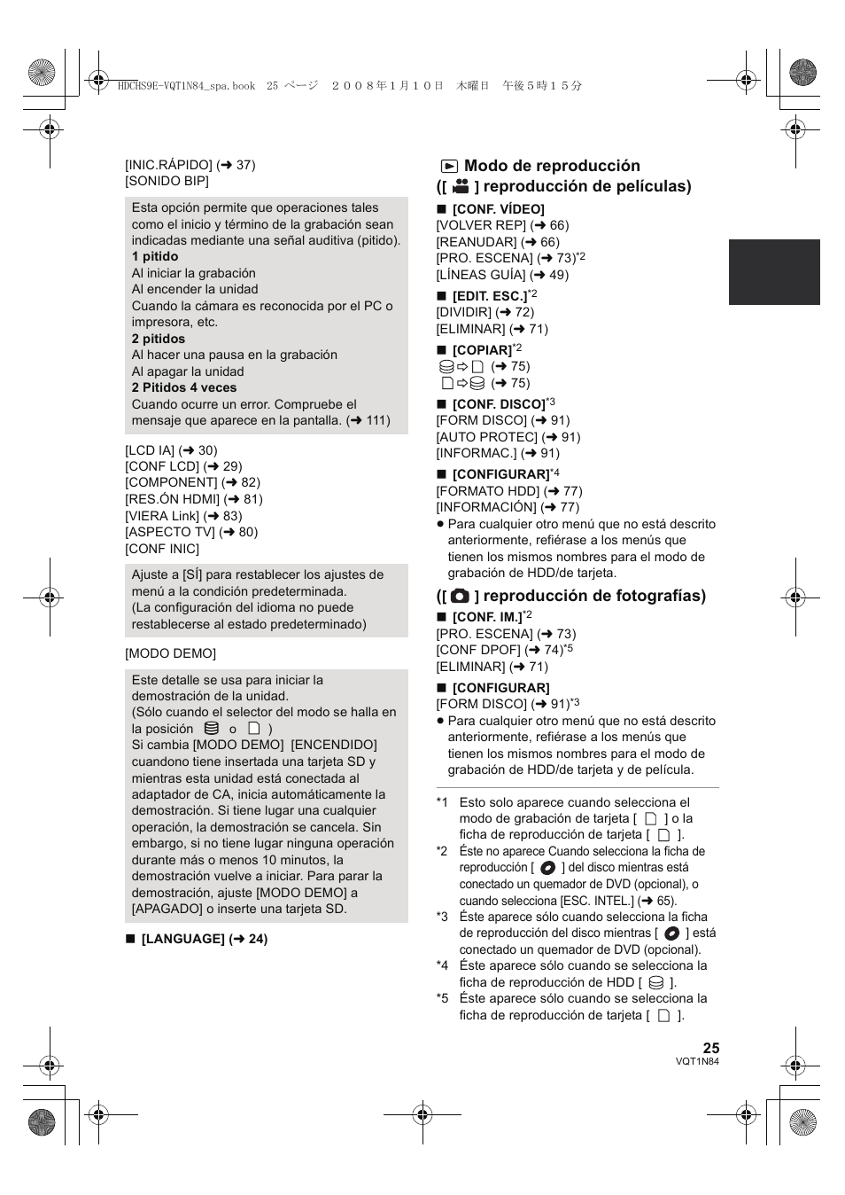 Modo de reproducción, Reproducción de películas), Reproducción de fotografías) | Panasonic HDCHS9 User Manual | Page 25 / 132