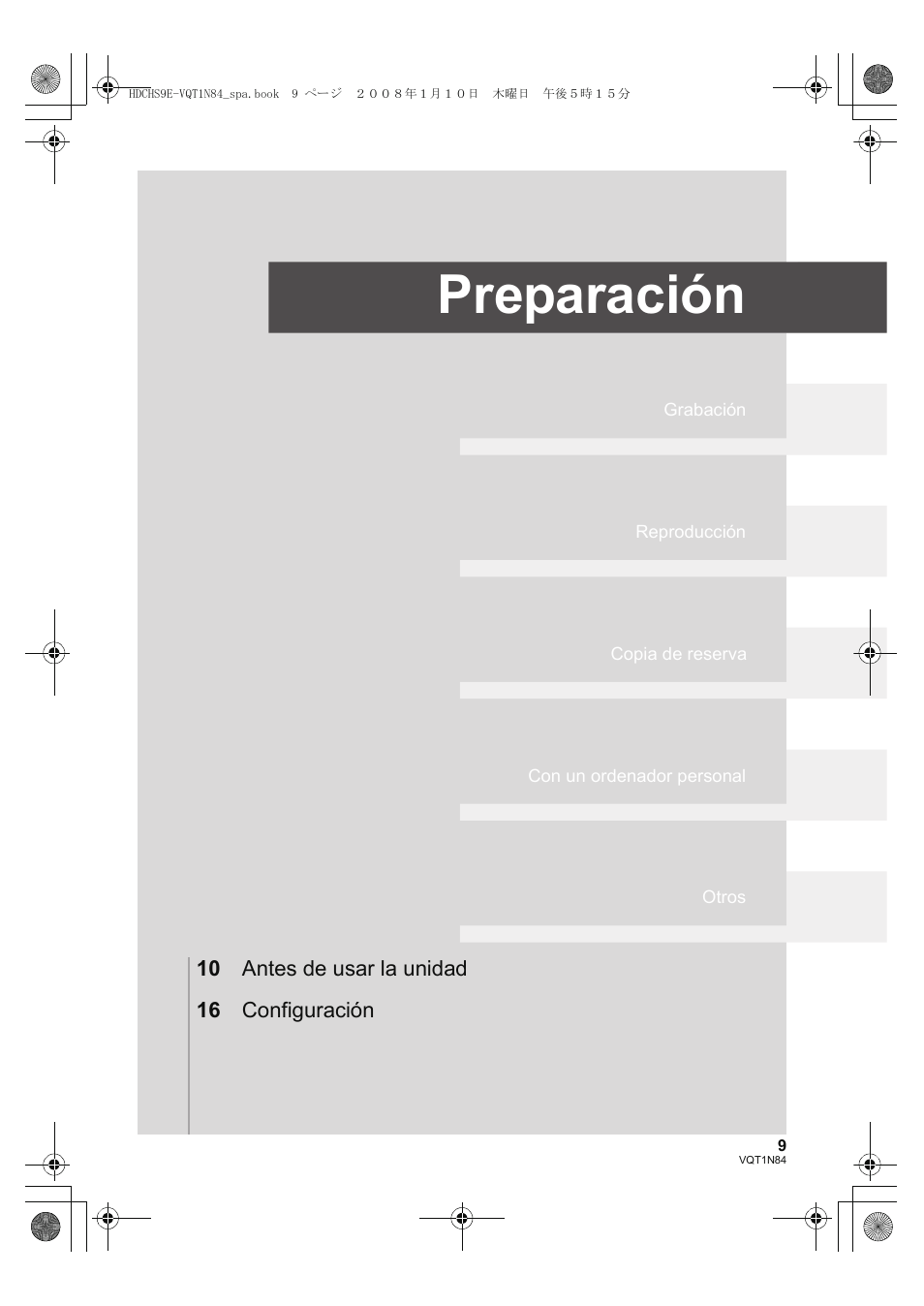 Preparación | Panasonic HDCHS9 User Manual | Page 9 / 132