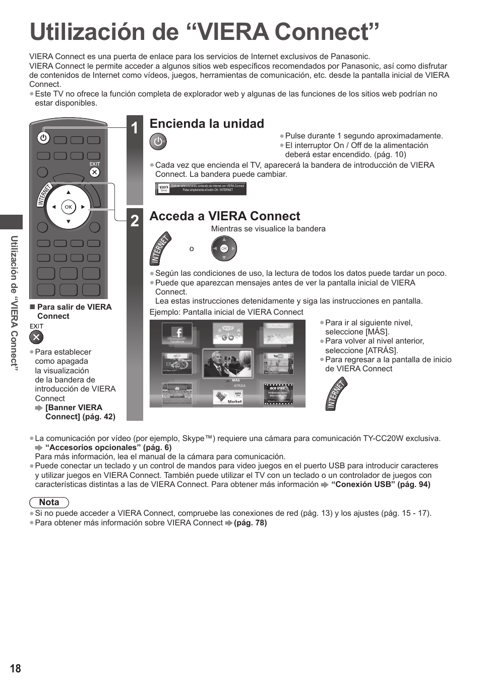 Utilización de “viera connect, Encienda la unidad, Acceda a viera connect | Panasonic TXL42ET5E User Manual | Page 18 / 104