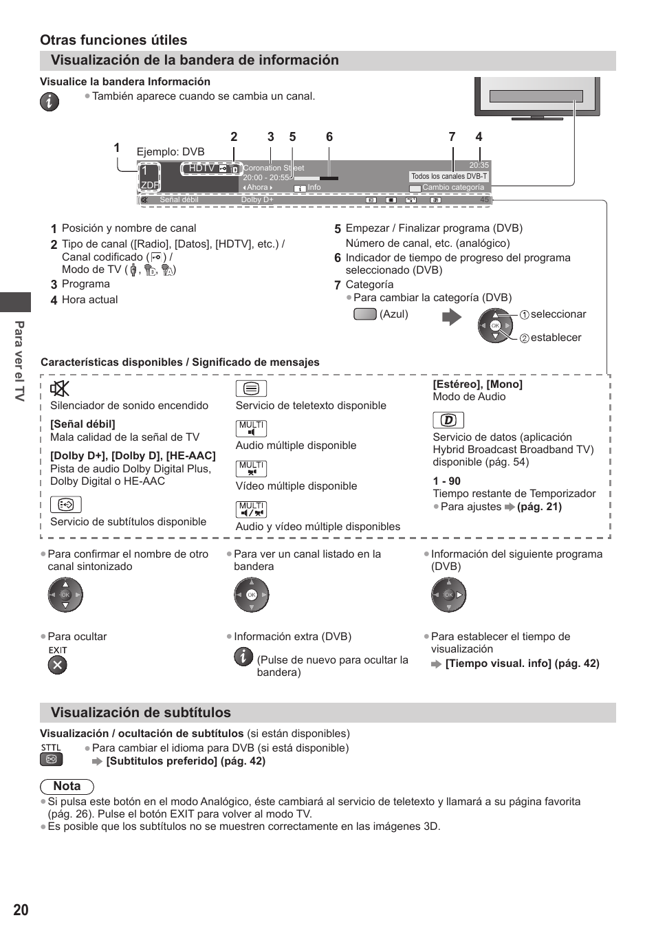 Visualización de subtítulos | Panasonic TXL42ET5E User Manual | Page 20 / 104