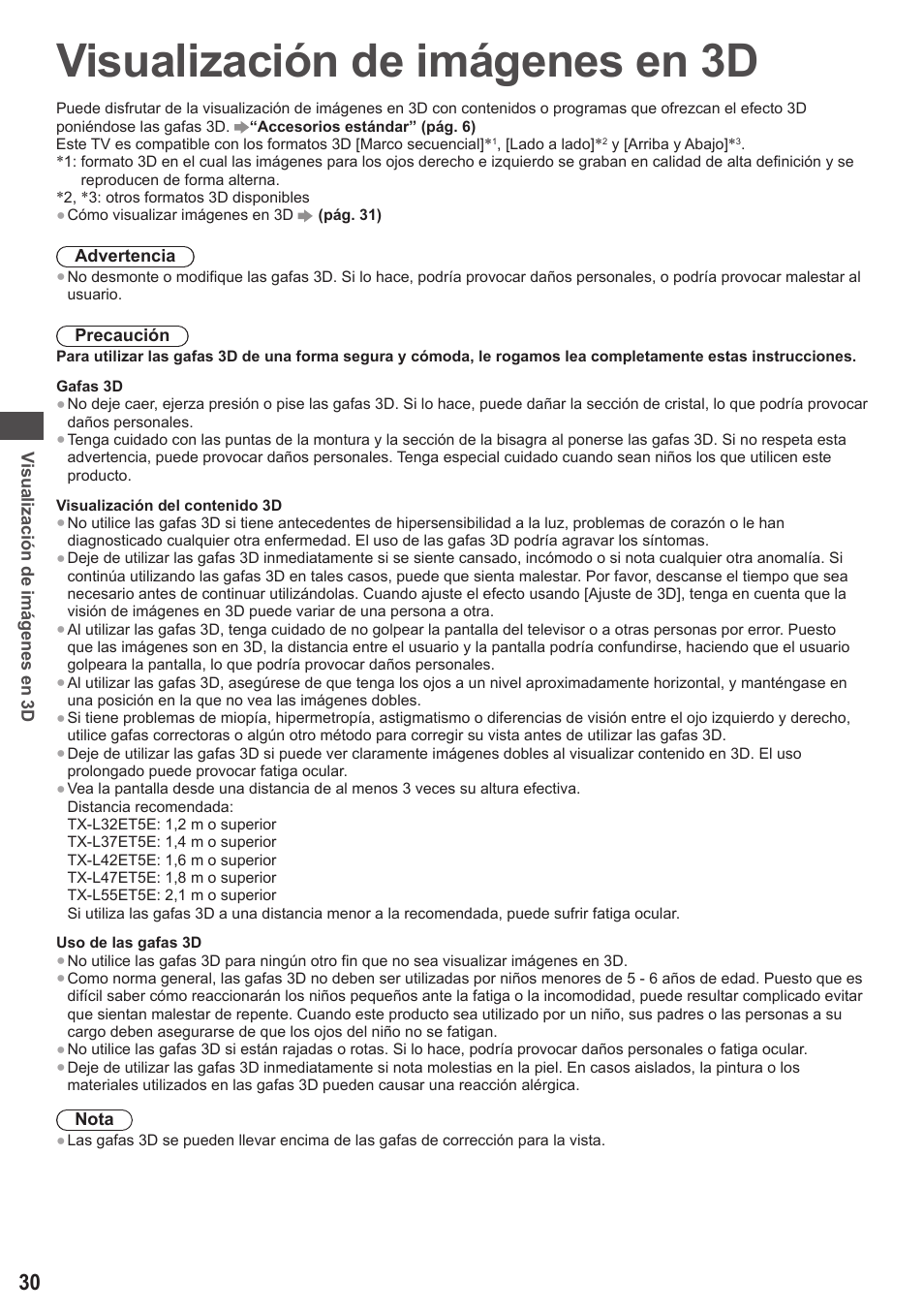 Visualización de imágenes en 3d | Panasonic TXL42ET5E User Manual | Page 30 / 104